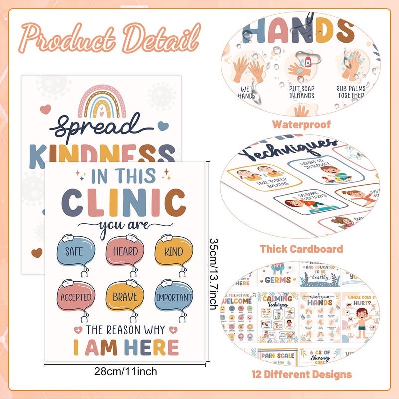 Aposwow School Nurse Office Decor - 12Pcs Health Posters for School Nurse Bulletin Board Decorations Supplies, Boho Health Posters for Nursing Clinic Bulletin Board Office Decor, 11 x 14 Inches - Image 2